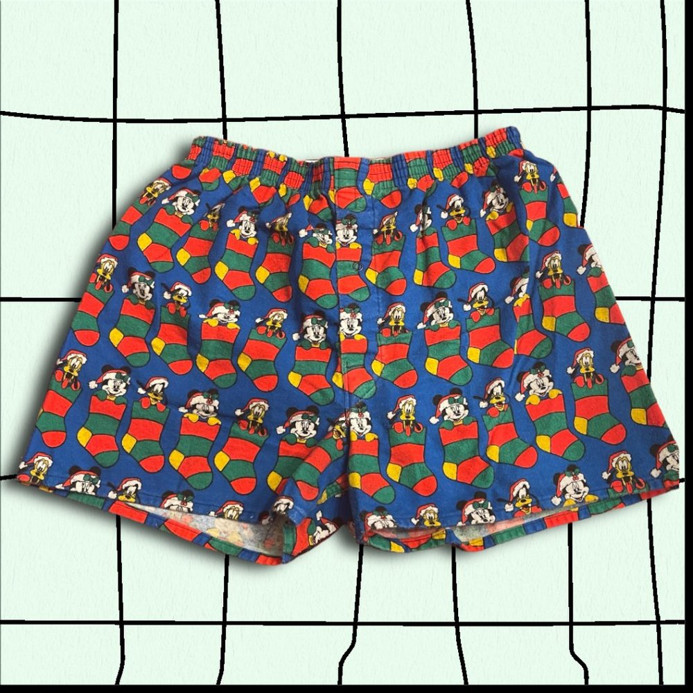 Vintage Disney Mickey Mouse Christmas Flannel Boxers Sleepwear L